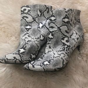 Faux snakeskin stiletto booties